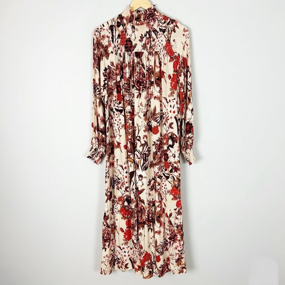 H&M Fall Floral Maxi Dress Long Sleeve Smocked Mock Neck Boho Size 6 Women's - Picture 1 of 4